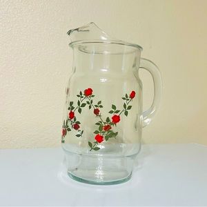 Vintage Anchor Hocking Red Rose Glass Pitcher Vintage Glassware Barware Rose MCM